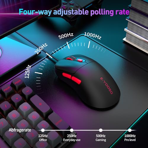 E-YOOSO Computer Mouse Wired, Gaming Mouse 10000 DPI, 1000HZ, Superlight Mouse Ergonomic Work Wired Mouse for Laptop and PC/Mac - Black - color: Wired Black Mouse