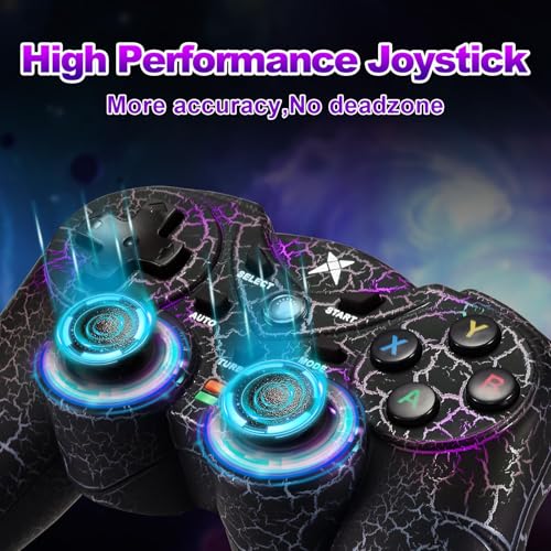 NBCP Wireless Controller for PC,Light-Up Gamepad,Black Crack Custom Design with RGB LED Lights,Turbo,Luminous Mode,Compatible with Windows 7/8/10/11 & Steam - color: Black Crack for PC Wireless