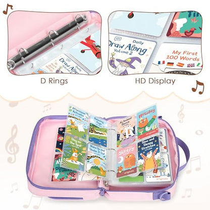 LoDrid Card Binder 4 Pocket with 50 Removable Sleeves Holds 409 Cards, Pink | Compatible with Yoto Cards, Card Case with Handle and Shoulder Strap for Travel, Bag Only, Patent Design - color: Pink