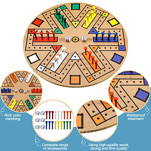 Kathfly Fast Track Board Game Wooden 3-6 Players Board Game Set with 24 Boards Games Pieces and 2 Dice, Fast Track Games Night for Adult Teens Family Party(14.2 Inch) - size: 14.2 Inch