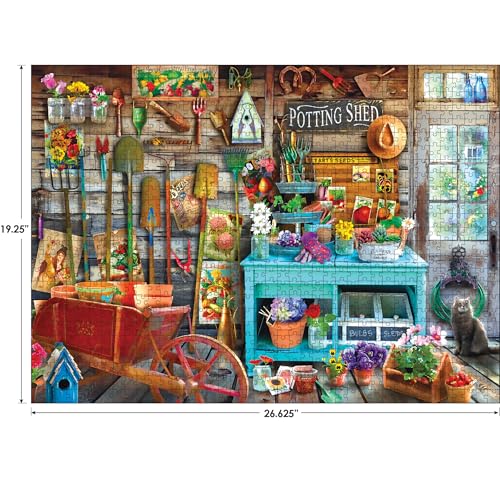 RoseArt Hobby Haven The Potting Shed 1000 Piece Jigsaw Puzzle | 19.25" x 26.625" Finished Size, Fully Interlocking Pieces, Bonus Poster Included, Made in USA - style: The Potting Shed