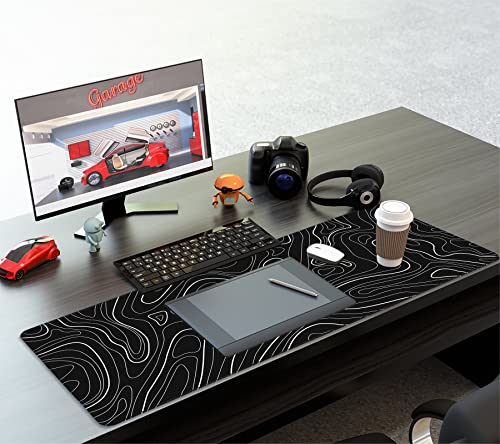 UJoowalk Topographic Gaming Mouse Pad, Large, Black and White, 31.5 x 11.8 in - color: Topographic Black, size: 11.8x31.5''