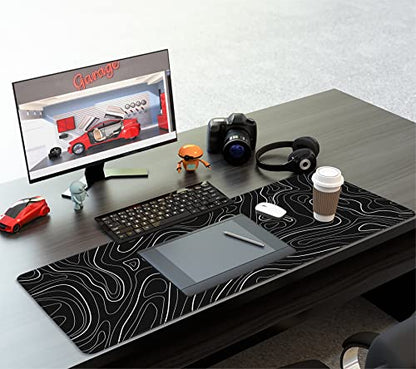 UJoowalk Topographic Gaming Mouse Pad, Large, Black and White, 31.5 x 11.8 in - color: Topographic Black, size: 11.8x31.5''