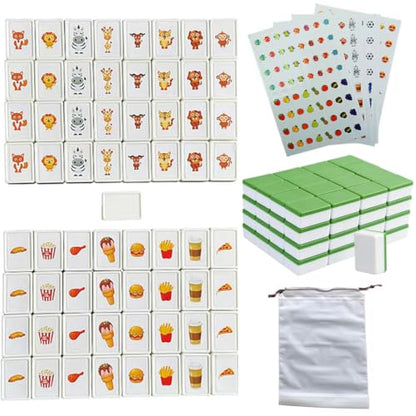 65 Tiles 30mm Seaside Game Blocks, Vita Game, Tiles Escape Game for Kids in ABS Plastic Material Set with 4 DIY Stickers Plastic Mahjong Style, Simple Packaging (Green) - color: Green