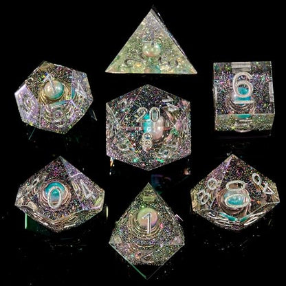 FugaCity Dice Set,Handmade Sharp Edge 7 Piece Resin Dice-Dungeon&Dragons Polyhedral Dice Set, D&D Dice Set with Gift Dice Case for RPG MTG Table Games - color: A-mini Planet