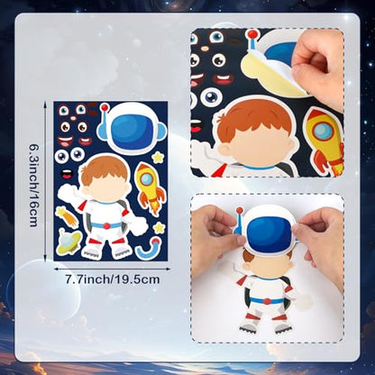 32 Sheet Make Your Own Outer Space Stickers Solar Stystem Astronaut Mix and Match Spaceship Planets Game Stickers for Kids Space Birthday Party Favor Decorations DIY Craft Supplies