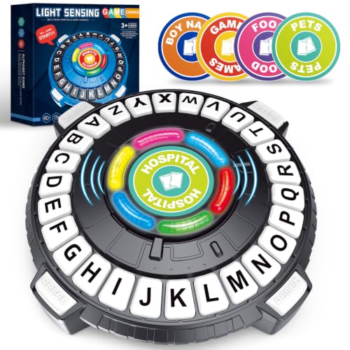 Family Board Game for Kids and Adults, Light-Sensing Word Game with 3 Modes | Fast-Paced 26-Letter Game with Timer for Family Game Nights and Parties, 40 Double-Sided Category Cards, 2–6 Players, Ages 8+ - color: Black