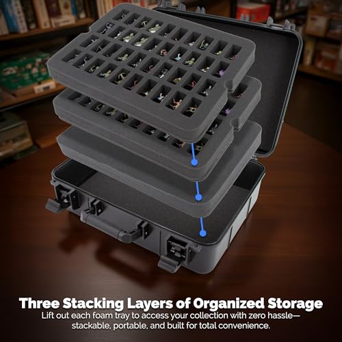 CASEMATIX Hard Shell Miniature Carrying Case - 80 Slot Figurine Miniature Storage Case with Customizable Foam Layer for Large Miniatures Compatible with Warhammer 40k, DnD & More!