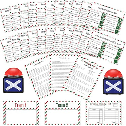 Syhood Christmas Friendly Feud Card Game with 2 Answer Buzzers, Xmas Family Trivia Quiz Game Night, Fun Party Activities for Adults, Office, Classroom, Large Group and Team Building - style: Xmas Style