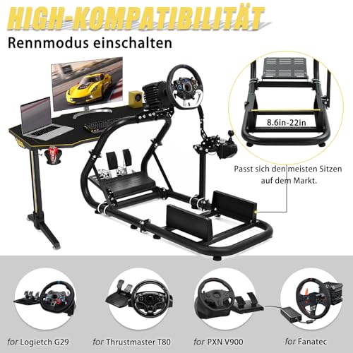 Marada Steering Wheel Simulator Cockpit Upgrade Fit for Fanatec, for PXN, for Thrustmaster, for Logitech G25 G27 G29 G920 Stable Racing Stand Adjustable Frame, Wheel Pedal Shifter and Seat Not Include