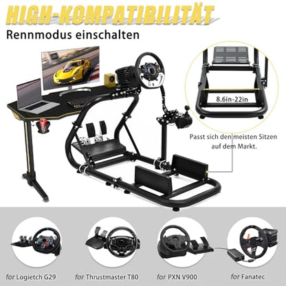Marada Steering Wheel Simulator Cockpit Upgrade Fit for Fanatec, for PXN, for Thrustmaster, for Logitech G25 G27 G29 G920 Stable Racing Stand Adjustable Frame, Wheel Pedal Shifter and Seat Not Include