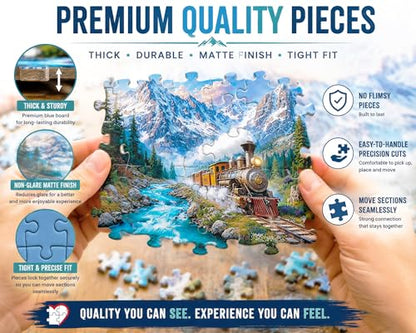 1000 Piece Jigsaw Puzzle for Adults - Mountain Express - A Steam Locomotive Train Thunders Down the Tracks - Challenging Puzzle Perfect for Game Nights - 1000 Piece for Adults. 20x27 inches - color: Mountain Express