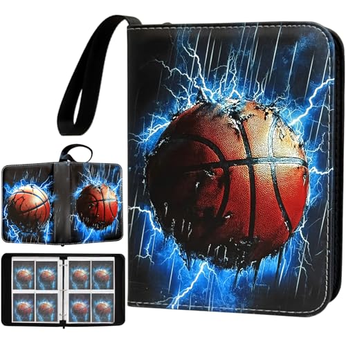 400 Pocket Zippered Basketball Card Binder, 4-Pocket Trading Card Album with 50 Removable Sleeves, PU Leather Waterproof Sports Card Holder for NBA Basketball Cards Storage Display Case Gift - color: Basketball