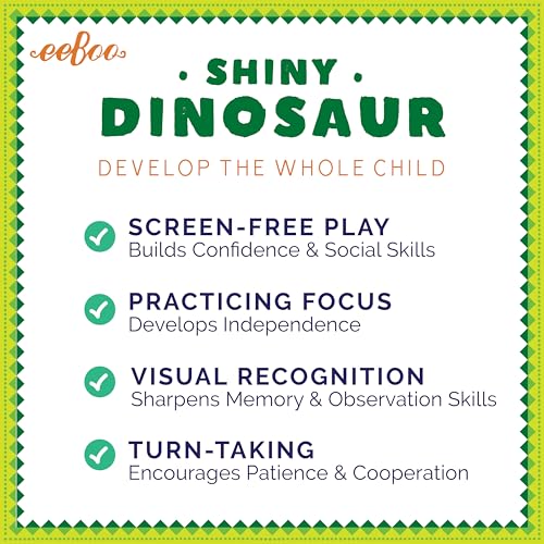 eeBoo Shiny Dinosaur Memory & Matching Game, Ages 3+, 1-4 Players | Teaches dinosaur names & pronunciation. Sharpens recognition, concentration & memory skills. Includes 48 foil tiles, 24 pairs - style: Shiny Dinosaur