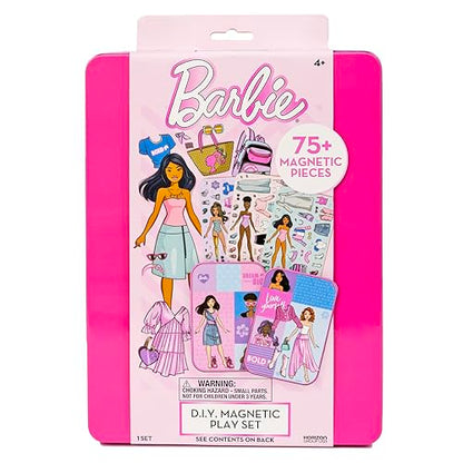 Barbie D.I.Y. Magnetic Play Set, 75 Pieces, 3 Magnetic Dolls, Crafts for Kids Ages 4-8, 4 Year Old Girl Birthday Gifts, Girl Toys, Cute Travel Toy, Fun Airplane Activities, Pretend Play for Girls - color: Barbie
