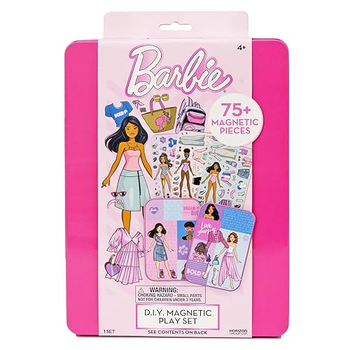 Barbie D.I.Y. Magnetic Play Set, 75 Pieces, 3 Magnetic Dolls, Crafts for Kids Ages 4-8, 4 Year Old Girl Birthday Gifts, Girl Toys, Cute Travel Toy, Fun Airplane Activities, Pretend Play for Girls - color: Barbie