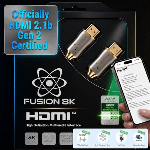 Fusion8K Certified HDMI 2.1 Cable 48Gbps 6 Feet - 10K 8K@60Hz 4K@120Hz 144Hz | eARC HDR10 Dolby Vision HDCP 2.3 | Braided Cord for PS5, Xbox Series X, Apple TV 4K, Roku, OLED TV - size: 6 Feet