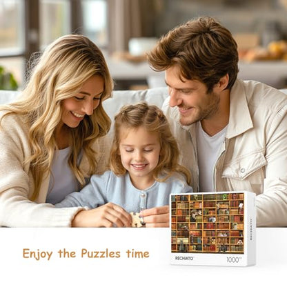 Cats Library Jigsaw Puzzle, 1000+ Piece Funny Kitten Bookshelf Puzzles, Challenging Animal Pet Lover Gifts for Friends & Family Activity Game Nights - color: Kitten Library