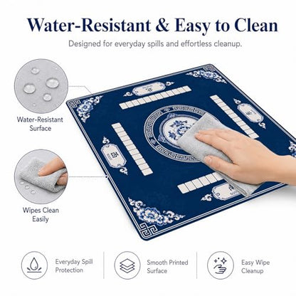 Blue Floral Mahjong Mat,Non Slip American Mah Jongg Table Mat | 32in soft neoprene mah jongg mat reduces tile noise protects tabletops & packs easily for game nights or a thoughtful gift - color: 014