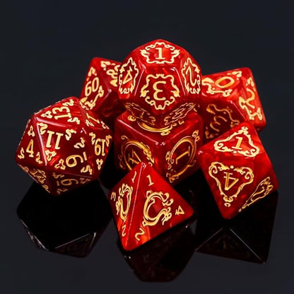 DND Dice Set - 7 Polyhedral Role Playing Dice with Gold Dragon Design, Acrylic D&D Dice Perfect for Dungeons and Dragons, Pathfinder, Warhammer, RPG Games (Red) - color: Gold Dragon-red