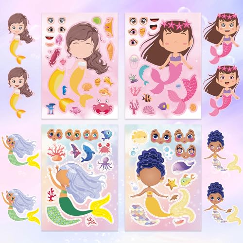 42 Sheets Create Mermaid of Dreams Stickers, Make Your Own Stickers for Boys and Girls, Travel Sticker Books, Party Favors, Birthday, Home, School and Activities Gifts for Kids Ages 3+ - style: Mermaid