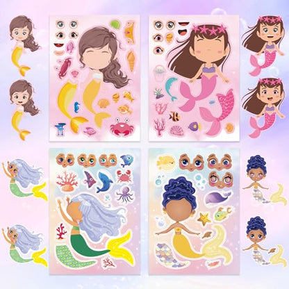 42 Sheets Create Mermaid of Dreams Stickers, Make Your Own Stickers for Boys and Girls, Travel Sticker Books, Party Favors, Birthday, Home, School and Activities Gifts for Kids Ages 3+ - style: Mermaid
