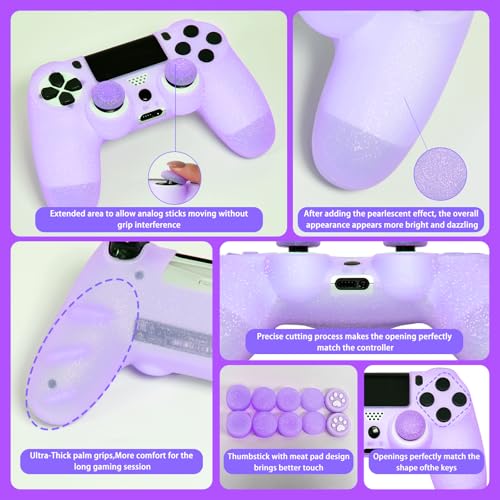 Purple Glitter Anti-Slip Protective Silicone Cover Skin Compatible with PS4/Slim/Pro Controller,8 PCS Glitter Thumb Grips Caps and 2 Grips Caps. - color: Glitter Purple