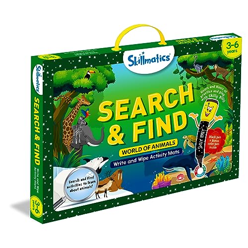 Skillmatics Search and Find Animals Educational Game - Reusable Preschool Learning Activities, Perfect for Toddlers & Kids Who Love Toys, Art & Crafts, Builds Vocabulary, Gifts for Ages 3, 4, 5, 6 - style: Search & Find Animals