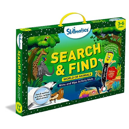 Skillmatics Search and Find Animals Educational Game - Reusable Preschool Learning Activities, Perfect for Toddlers & Kids Who Love Toys, Art & Crafts, Builds Vocabulary, Gifts for Ages 3, 4, 5, 6 - style: Search & Find Animals