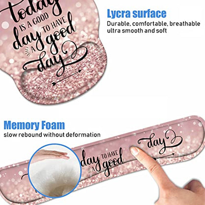Keyboard Wrist Rest + Mouse Pad Wrist Support Set with Coasters, Today is a Good Day to Have a Good Day Inspirational Quote with Non-Slip PU Base Ergonomic Mousepad for Home Office Working Studying - color: Today is a Good Day to Have a Good Day Inspirati