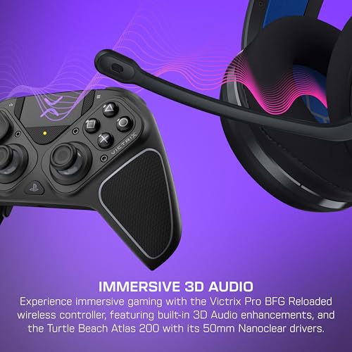 Bundle of Turtle Beach Atlas 200 Wired Gaming Headset Officially Licensed for PS5 & PS4 - Black + Victrix Pro BFG Reloaded Wireless Gaming Controller Officially Licensed for PS5, PS4, PC - color: Black Bundle