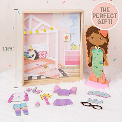 Story Magic Wooden Dress-Up Doll by Horizon Group USA, Dress Up Magnetic Wood Double Sided Doll, Over 40 Outfit and Accessory Pieces, Creative Pretend Play, Perfect for Ages 4+ - style: Rustic