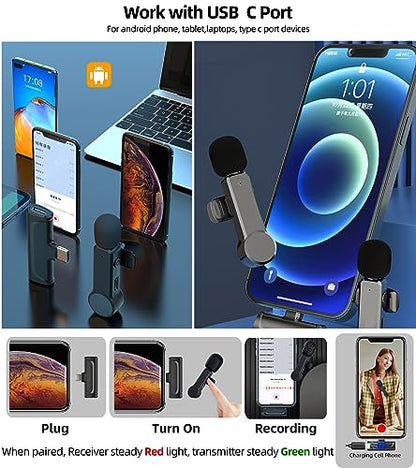 NPTCL Mini Wireless Microphone USB C for iPhone 17/16/15, Android Phone | Noise Canceling Clip on Mic,10 Hour Battery Life, 100Ft Transmission for Video Recording Vlogging Streaming Youtube Tiktok - style: 01 USB C