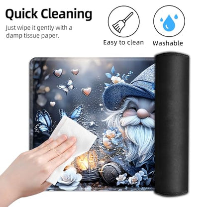 for MTG Playmat TCG Card Game Mat with Stitched Edges,Board Game Mats Non-Slip Waterproof Rubber Base 24 x 14 inch for CCG RPG DTCG Trading Card,Gnome Butterfly Garden - color: Gnome Butterfly Garden