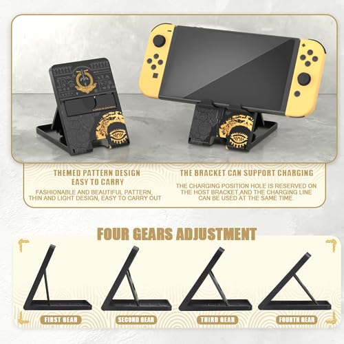 Busjoy Stand for Nintendo Switch, Switch OLED, Switch Lite, for Zelda Tears of The Kingdom Cute Holder Bracket, Adjustable Portable Foldable Non-Slip Playstand-Black - color: Black-A