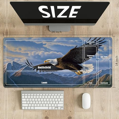 Board Game Mat TCG Playmat Plus 50 Pcs Card Sleeves, 24 x 14 inches Table Mats Games Mousepad with Zones Smooth Surface for MTG RPG CCG Trading Card Game Play Mats, Eagle Spreads Wings - color: Eagle Spreads Wings, size: Zone 1