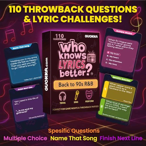 Quokka Who Knows Lyrics Better? 110 Throwback Questions – Back to 90s R&B – Ultimate Music Trivia and Singing Game for Adult & Family Party Games – Fun Lyric Challenge for Teens, Girls & Game Nights - color: Lyrics Rnb Ext