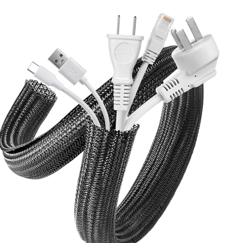 AGPTEK Cable Sleeve, 10ft - 1 inch Cable Management Desk Cord Cover Organizer Wire Hider for Home Office Computer TV Wire Loom Tubing Pet Proof Cord Protector from Cat Dog Chewing, Black - color: Black, size: 1"-10ft