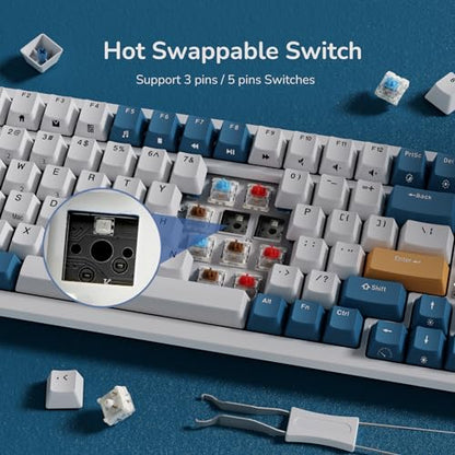RK ROYAL KLUDGE RK98 Wireless Mechanical Keyboard, 100 Keys 98% Layout with Custom Switches Hot Swappable, Tri-Mode BT5.1/2.4G/USB-C Full Size Gaming Keyboard with Numpad RGB, Brown Switch - color: White, size: Hot Swap Brown Switch