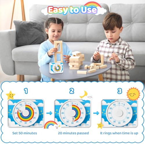 VOCOO Visual Timer for Kids - 60 Min Rainbow Countdown Clock for Classroom & ADHD - color: White