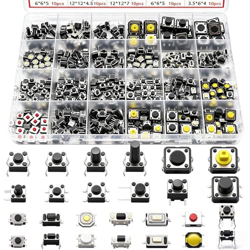 TWTADE Micro Momentary Tactile Push Button Switch 26 Values 4 pin/3 pin/2 pin Tact Switch Assortment Kit (260Pcs) - color: Multicolored-2/3/4 Pin 26 Values