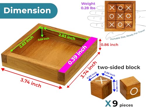 BSIRI Wooden Tic Tac Toe Coffee Table Decor Game Living Room Home Office Decorative Small Desk Bar Top Classic XO Tictactoe Toy Board Travel Size Wood Mini Gifts for Family Games and Gifts for Adults