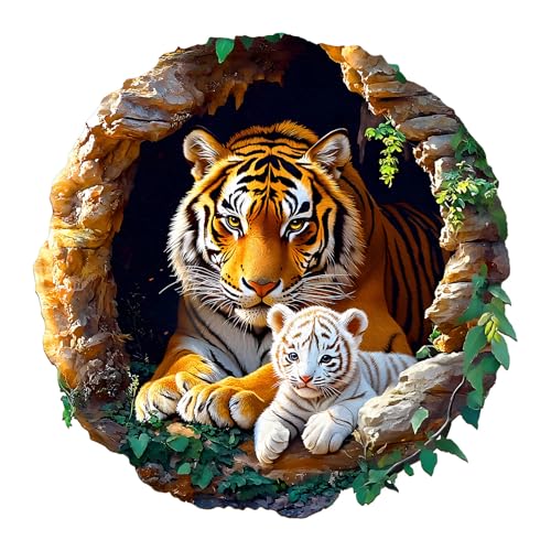 Wooden Puzzles for Adults, 3D Vision Effect-3D Tiger Family Wood Puzzles Adult, Unique Shaped Wooden Jigsaw Puzzle, Creative Gifts for Friends/Family/Puzzle Lovers, Home Decor(S-8.5 * 8.5in 100pcs) - color: 3d Tiger Family-1, size: Small