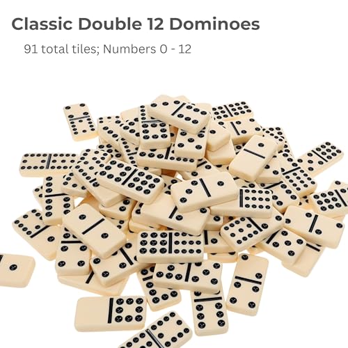 WE Games Double Twelve Dominoes Set - 91 Dominoes in Retro Travel Case - Ideal for Family Games - Perfect for Game Night
