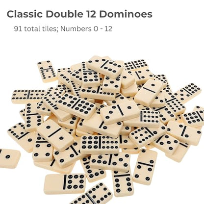WE Games Double Twelve Dominoes Set - 91 Dominoes in Retro Travel Case - Ideal for Family Games - Perfect for Game Night