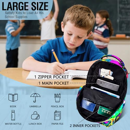Backpack For Boys Graffiti Game School Backpack for Boys Kids Children Teens Elementary Middle School Students Bookbag Ages 6-18 Lightweight Travel Back Pack - color: Skull Game