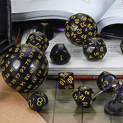 CiaraQ DND Polyhedral Dice Set (15pcs) D4-D100 Game Dice with Dice Bag | Acrylic Role Playing Dice for Dungeons and Dragons MTG Table Games (Black & Yellow) - color: Black & Yellow