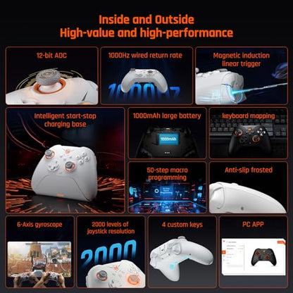 Black Shark BIGBIG WON Gale Wireless Controllers - Motion Aiming, Hall Trigger, 4 Custom Buttons - PC/iOS/Android Gaming Controller with Charging Dock - color: C.GaleSet White
