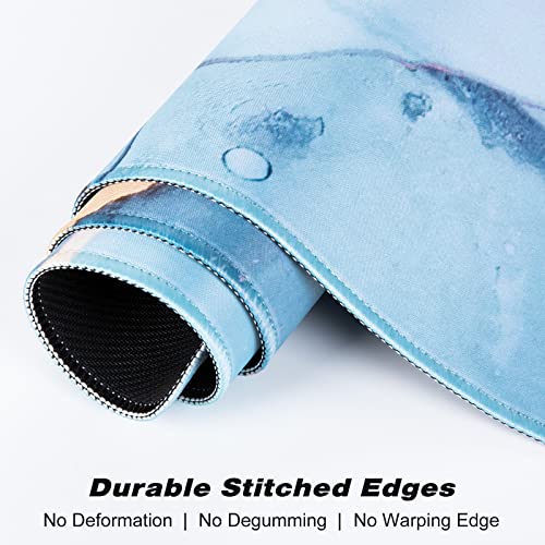 Extended Gaming Mouse Pad, XXL Large Desk Pad 30 x 14 Inch, Big Computer Keyboard Mousepad, Waterproof Mouse Mat with Stitched Edges and Non-Slip Base for Women Office Gaming, Blue Marble - color: Blue Marble