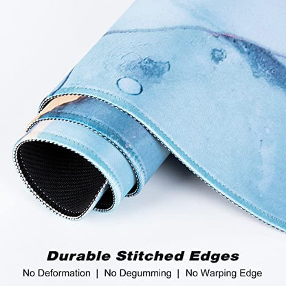 Extended Gaming Mouse Pad, XXL Large Desk Pad 30 x 14 Inch, Big Computer Keyboard Mousepad, Waterproof Mouse Mat with Stitched Edges and Non-Slip Base for Women Office Gaming, Blue Marble - color: Blue Marble